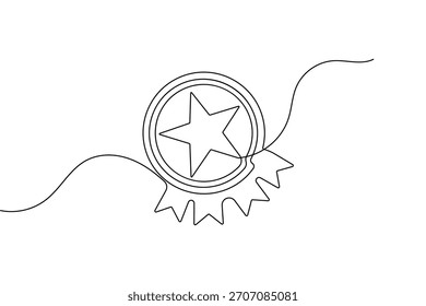 Insignia de premio dibujo continuo de una línea en simbolo minimalista con Ilustración vectorial de contorno simple
