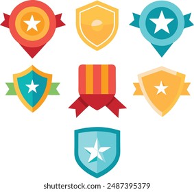 Award Badge Flat Color Vector Design
