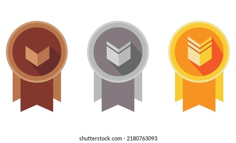 Award badge for game resources. Set of rank badge icons. Badges for achievement, Ranking, development reward, isolated cartoon trophy labels