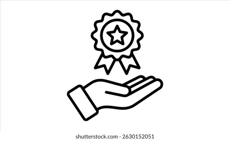 Award Badge in Hand Vector. Achievement Recognition Icon for Business and Success.