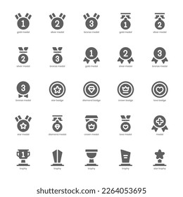 Award and Badge icon pack for your website design, logo, app, and user interface. Award and Badge icon glyph design. Vector graphics illustration and editable stroke.