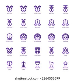 Paquete de iconos de galardones y distintivos para el diseño de su sitio web, logotipo, aplicación e interfaz de usuario. Diseño de gradiente de línea básica de icono de galardón y distintivo. Ilustración gráfica vectorial y trazo editable.