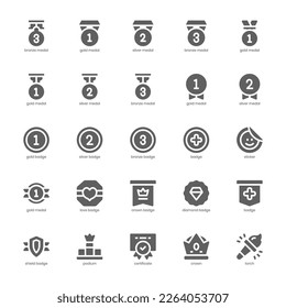 Award and Badge icon pack for your website design, logo, app, and user interface. Award and Badge icon glyph design. Vector graphics illustration and editable stroke.