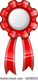 Award badge with a red ribbon. Over white.