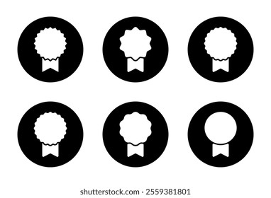 Award badge ribbon icon set collection on black circle