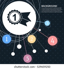 award, badge with ribbons icon with the background to the point and with infographic style. Vector illustration