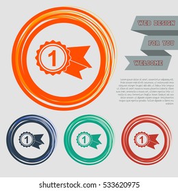 award, badge with ribbons icon on the red, blue, green, orange buttons for your website and design with space text. Vector illustration