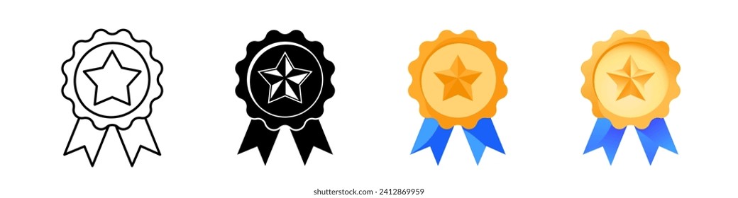 Award badge set. Line, silhouette and flat style.