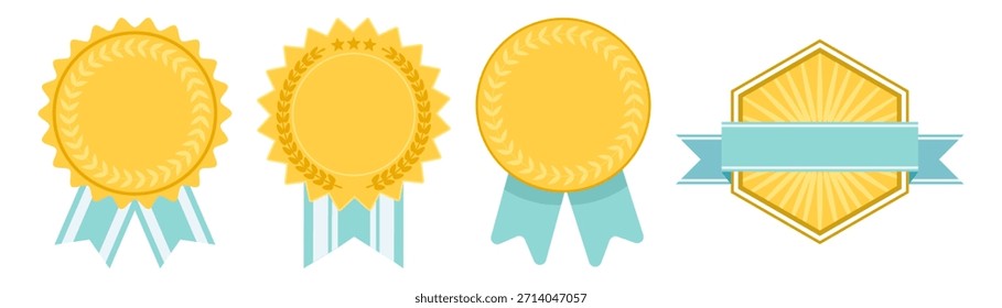 Conjunto de insignias de premio, roseta premium e ilustración de medalla de cinta con símbolos de estrellas, sello de calidad y colección de diseño de emblema de Aprobación certificada sobre fondo transparente