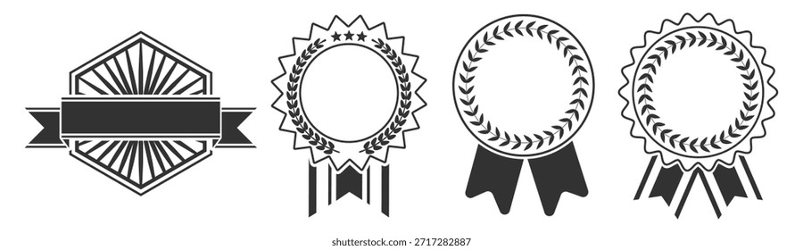 Conjunto de insignias de premio, roseta premium e ilustración de medalla de cinta con símbolos de estrellas, sello de calidad y colección de diseño de emblema de Aprobación certificada sobre fondo transparente