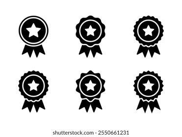 Award badge with star icon set collection. Prize medal with medal sign symbol