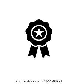 Award badge with a star vector icon. Black and white. Certificate seal for online education, e-learning resources, distant online courses, universities, schools. Trendy minimalist flat style.
