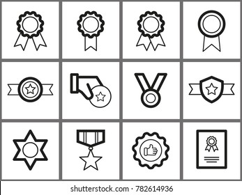 Award badge vector icons set. Black illustration isolated for graphic and web design.