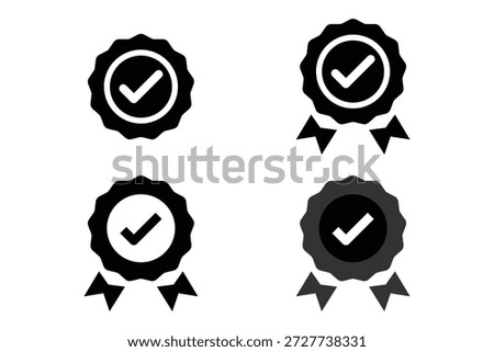 Award Badges With Check Marks Representing Certification, Quality, And Recognition.
