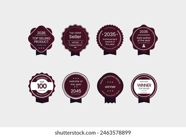Award Badges or Medals with Banners. A beautiful collection of award badges or medals with ribbons and banners; colors are silver, gold, and blue - isolated on white background. 