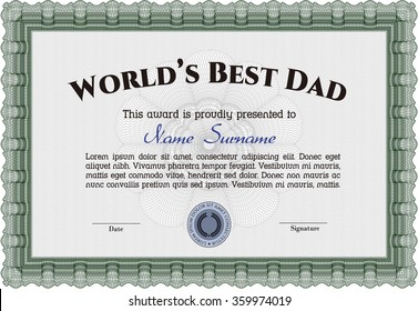 Award: Best dad in the world. With background. Excellent complex design. Vector illustration.