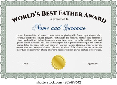 Award: Best dad in the world. Customizable, Easy to edit and change colors.With great quality guilloche pattern. Superior design. 