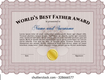 Award: Best dad in the world. Detailed.With guilloche pattern. Excellent complex design. 