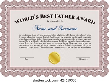 Award: Best Father in the world. With great quality guilloche pattern. Sophisticated design. 