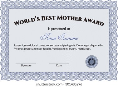 Award: Best Mom in the world. With background. Complex design. Vector illustration.