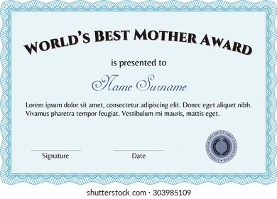 Award: Best Mom in the world. With background. Vector illustration.Lovely design. 