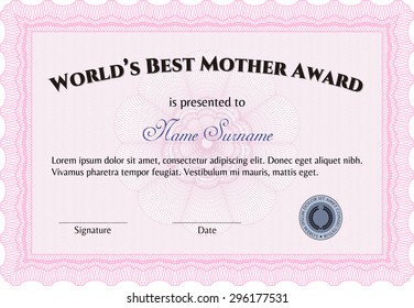 Award: Best Mom in the world. With complex background. Artistry design. Detailed.