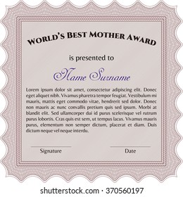 Award: Best Mom in the world. Detailed.Sophisticated design. With guilloche pattern. 