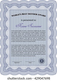 Award: Best Mom in the world. With great quality guilloche pattern. Retro design. 