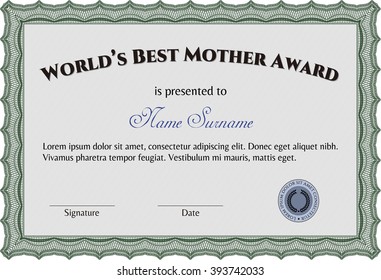 Award: Best Mom in the world. Sophisticated design. With great quality guilloche pattern. 