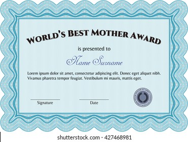 Award: Best Mom in the world. Sophisticated design. With great quality guilloche pattern. 