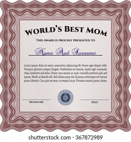 Award: Best Mom in the world. Vector illustration.Printer friendly. Elegant design. 