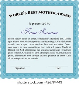 Award: Best Mother in the world. Sophisticated design. 
