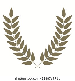 Award branches of bay leaves glyph icon vector illustration. Silhouette of Greek or Roman laurel wreath for honor winners prize, leaf frame for graduation certificate or sport victory medal award svg
