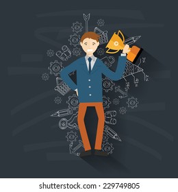 Award businessman on blackboard background,vector