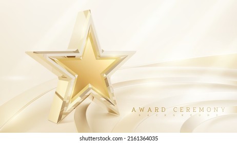 Award ceremony background with 3d gold star and ribbon element and glitter light effect decoration.