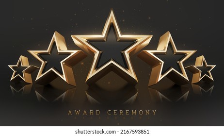 Fondo de la ceremonia de premiación con elementos de estrella dorada 3d y decoración de efecto luminoso brillante.