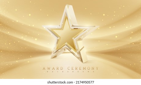 Award ceremony background with 3d gold star element and glitter light effect decoration.