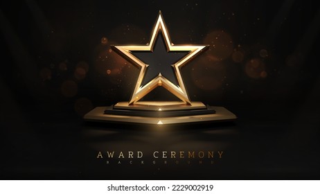 Award ceremony background   3d gold star element podium   glitter light effects decorations   bokeh  Vector illustration 