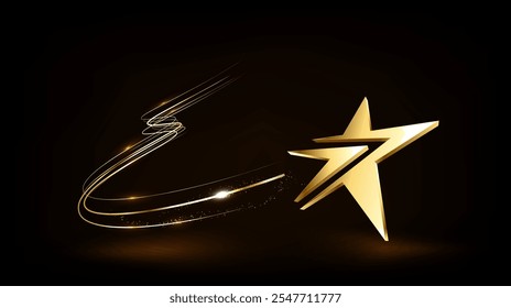 Award ceremony background with 3d gold star and ribbon element and glitter light effect decoration.