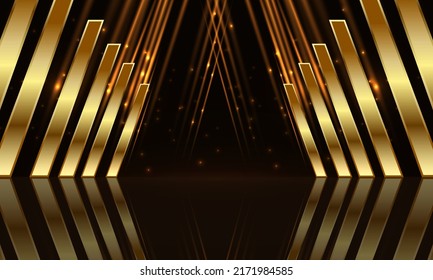 Award ceremony background with golden shapes and light rays. Abstract luxury background. Vector illustration.