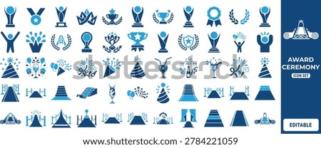 Award Ceremony Icons Collection with Trophy, Stage and Celebration Symbols