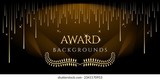 Award ceremony luxurious vector background with golden sparkles and stars. Holiday postcard, web banner, greeting, invitational backdrop with golden dust.