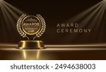 Award ceremony nomination name podium, golden prize event, scene star ceremony. Vector illustration