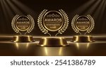 Award ceremony nomination name podium, golden prize event, scene star ceremony. Vector illustration