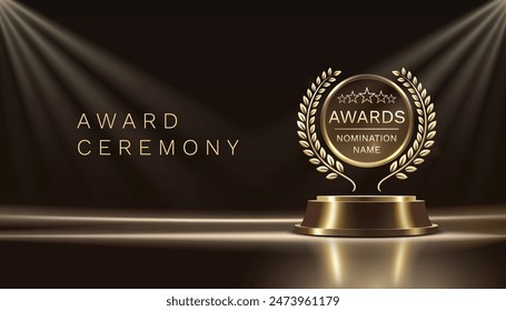 Award ceremony nomination name podium, golden prize event, scene star ceremony. Vector illustration