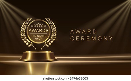 Award ceremony nomination name podium, golden prize event, scene star ceremony. Vector illustration