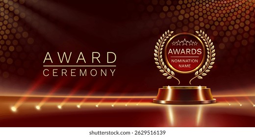 Award ceremony nomination name podium, golden prize event, scene star ceremony. Vector illustration