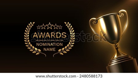 Award ceremony nomination name podium, golden prize event, scene star ceremony. Vector illustration