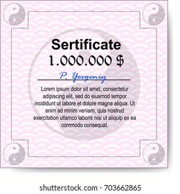 Award certificate in Asian style with watermarks in pink tones. Vector illustration