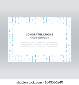 Award certificate, border with falling confetti pattern, abstract background, minimalist festive decoration, celebration backdrop concept, vector line illustration